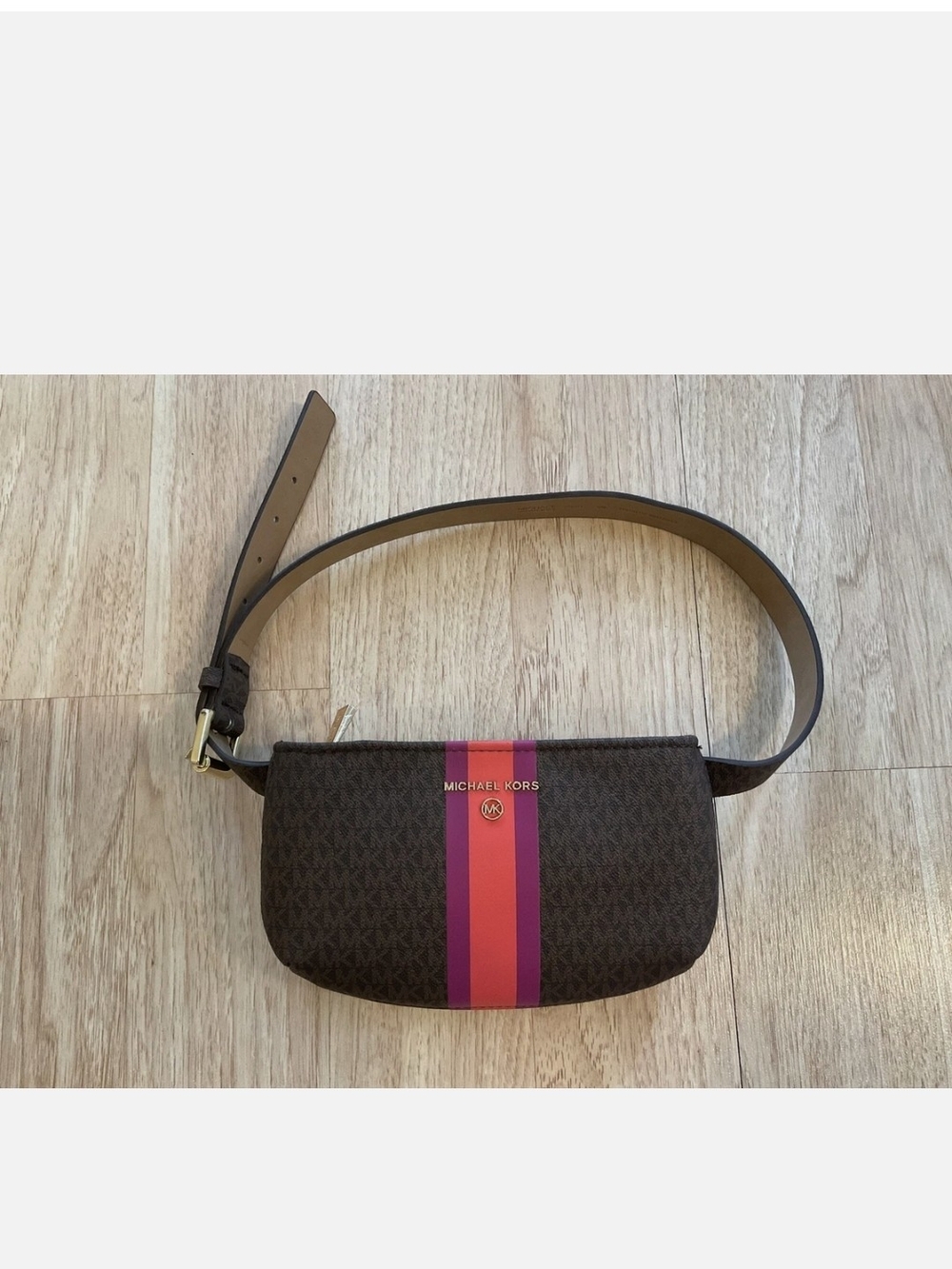 Michael Kors Belt Bag Brown Violet Striped Women’s Size L/XL Leather